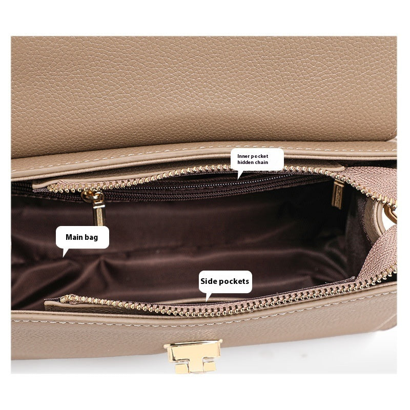 Litchi Pattern Lock Vintage Handbag