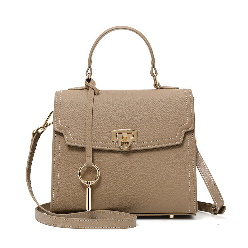 Litchi Pattern Lock Vintage Handbag