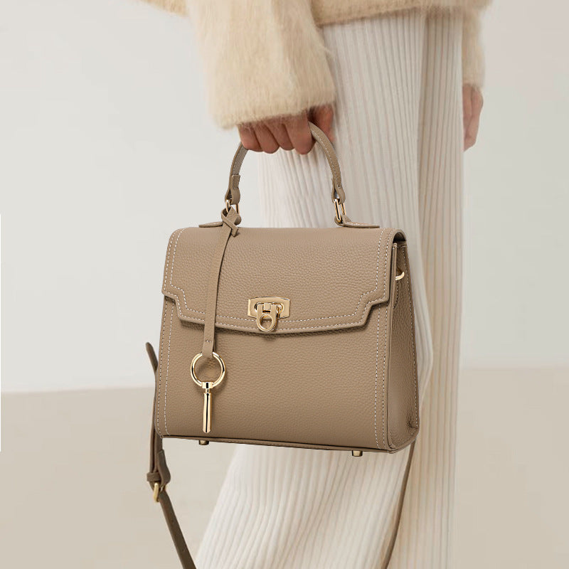 Litchi Pattern Lock Vintage Handbag