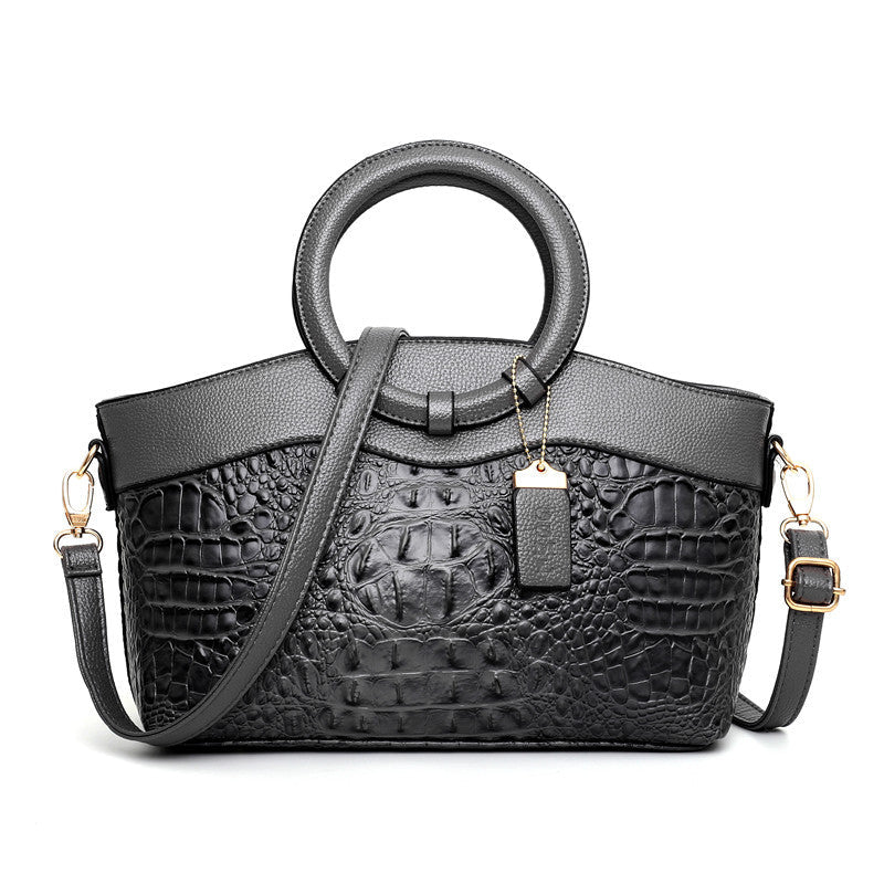 Croc-Embossed Ring Handle Handbag
