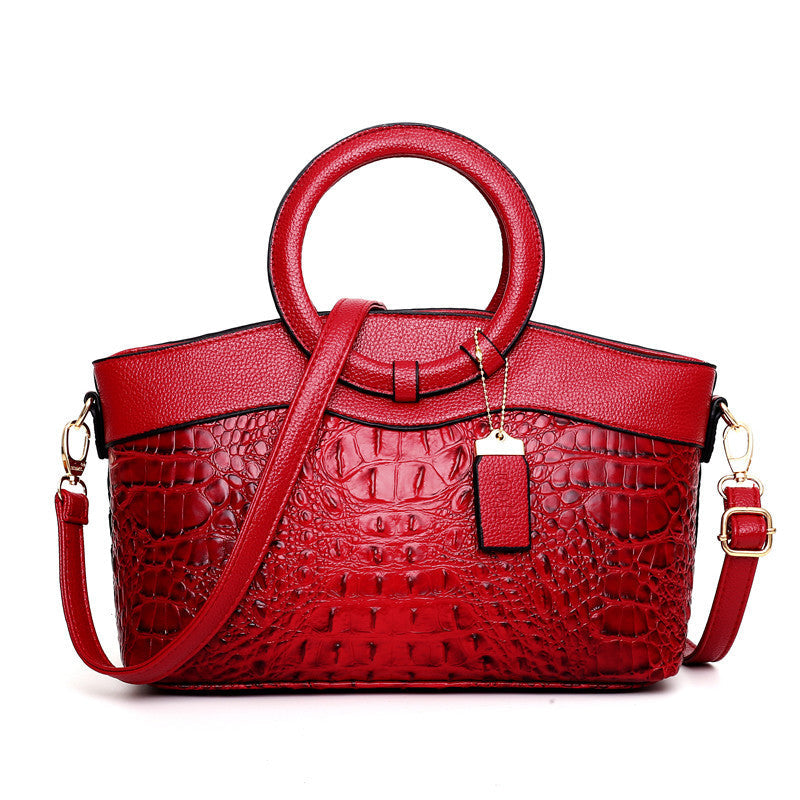 Croc-Embossed Ring Handle Handbag