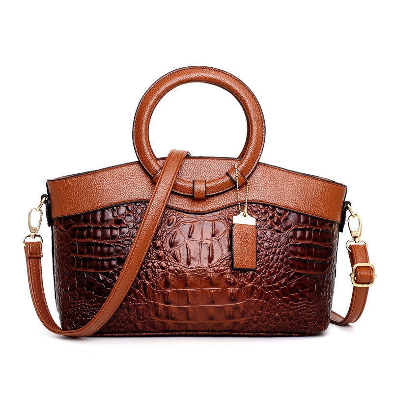 Croc-Embossed Ring Handle Handbag