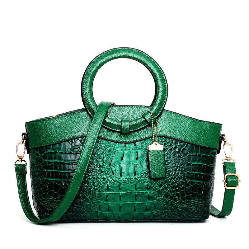 Croc-Embossed Ring Handle Handbag