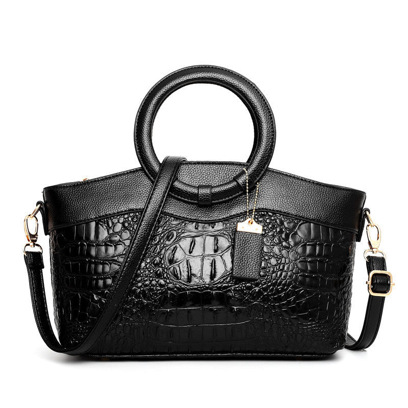 Croc-Embossed Ring Handle Handbag