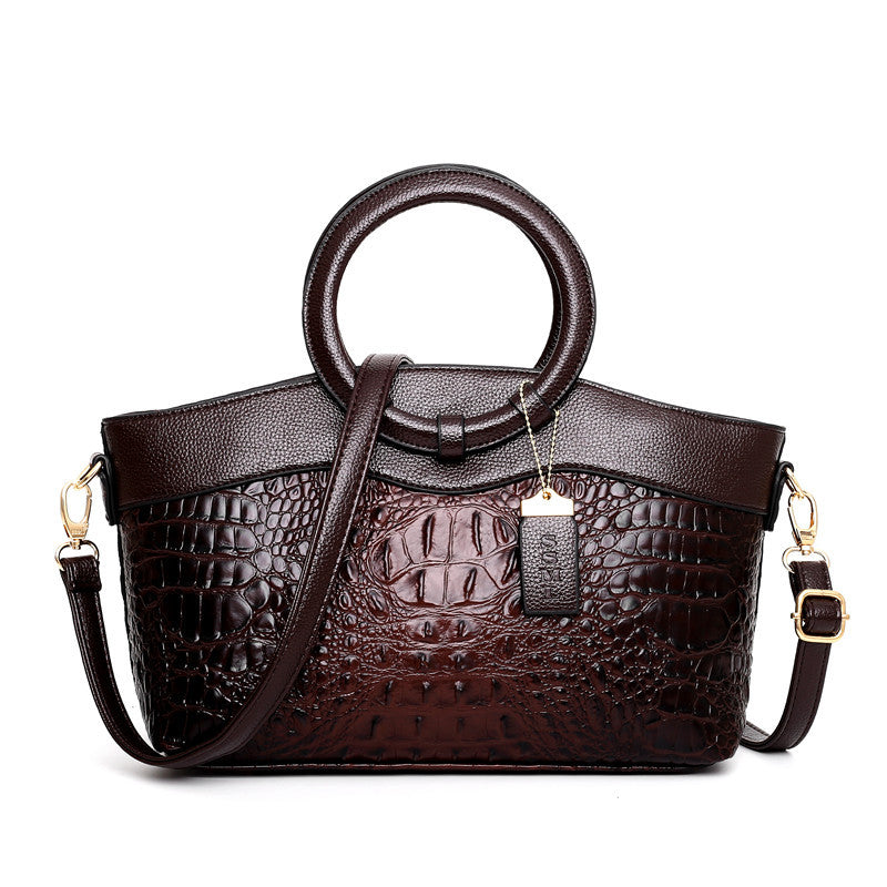 Croc-Embossed Ring Handle Handbag
