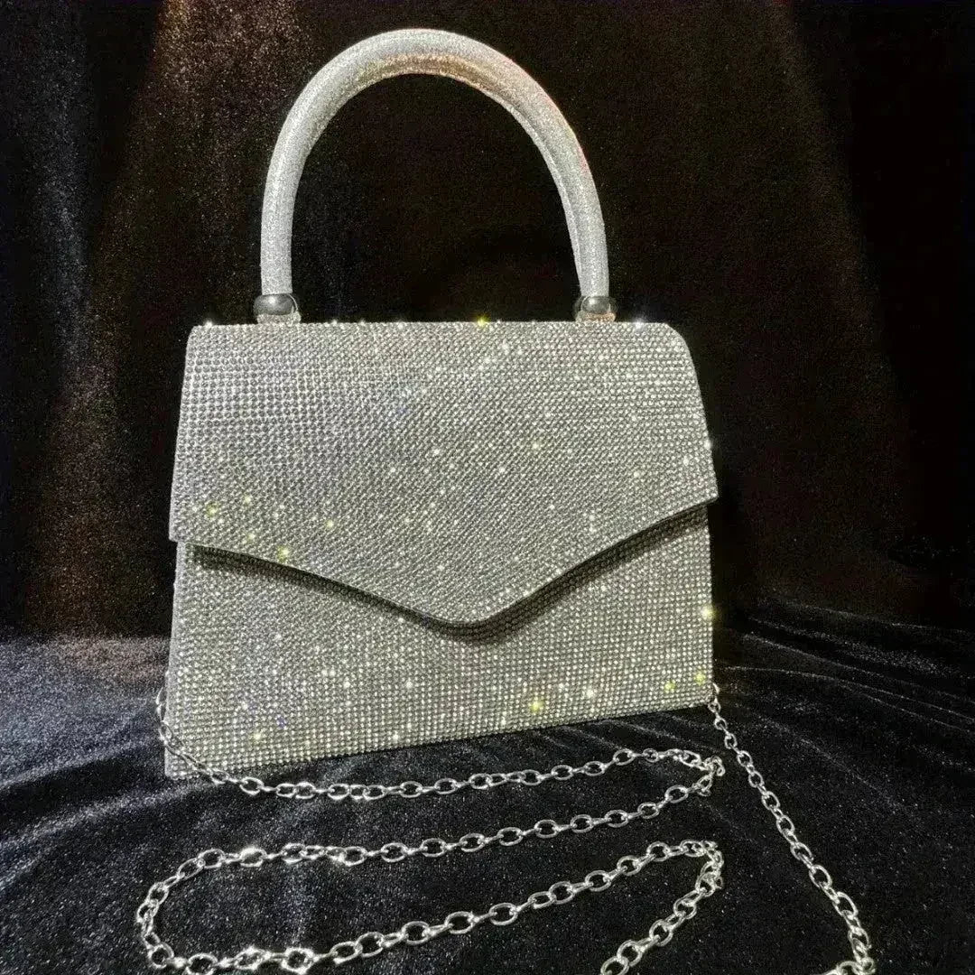 Rhinestone Evening Clutch - Convertible Silver Purse