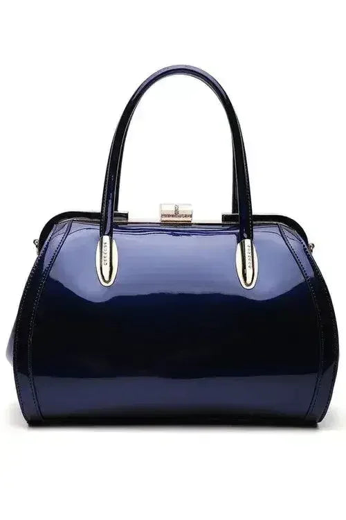 Patent Satchel Handbag - Gold Accent Faux Leather Bag