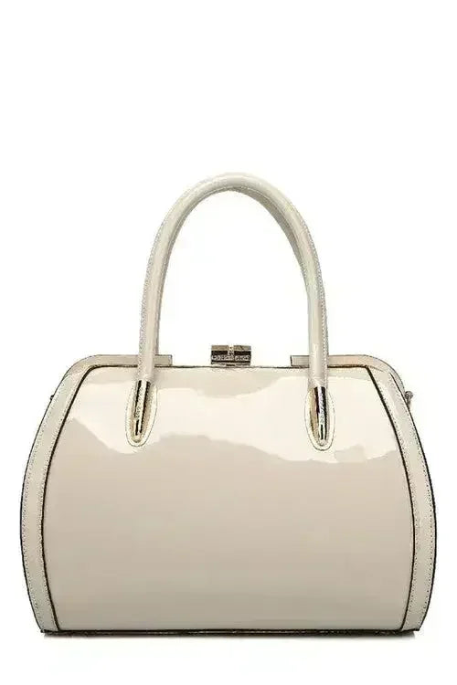Patent Satchel Handbag - Gold Accent Faux Leather Bag