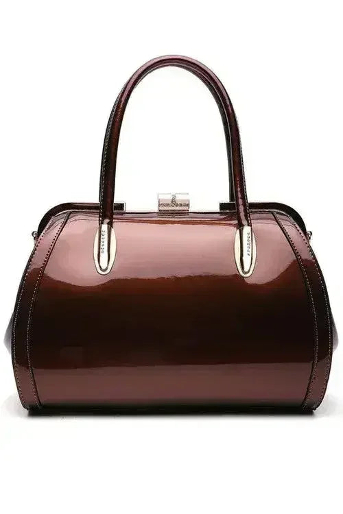 Patent Satchel Handbag - Gold Accent Faux Leather Bag