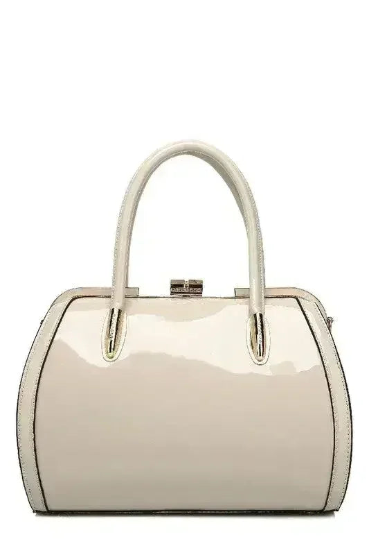 Patent Satchel Handbag - Gold Accent Faux Leather Bag