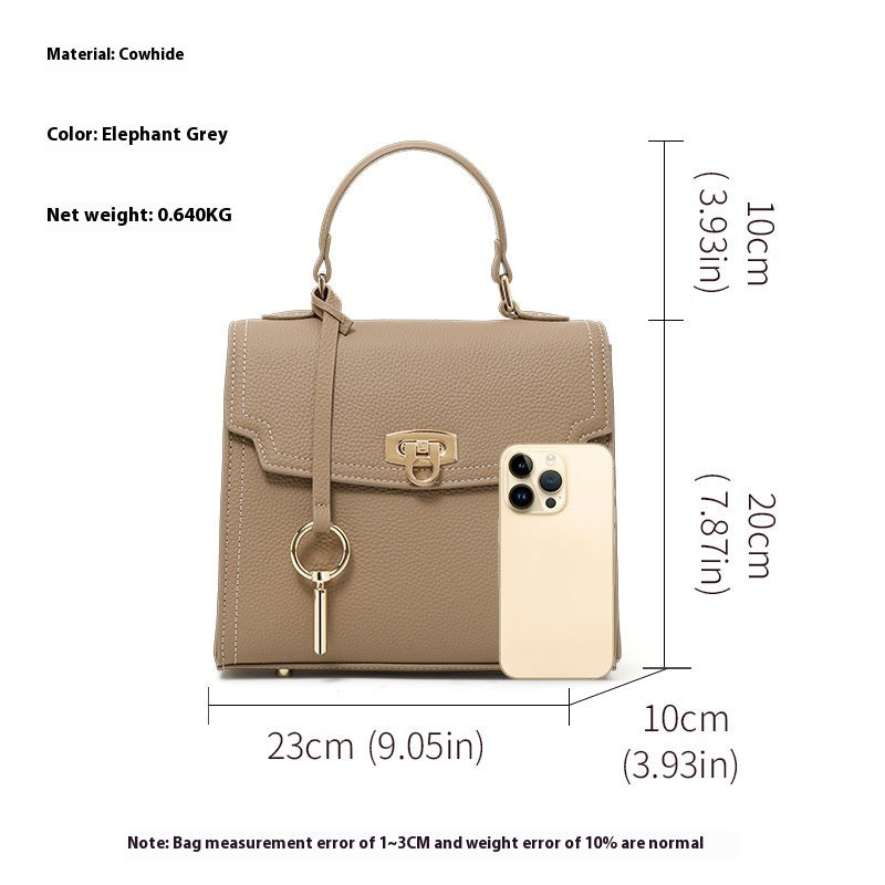 Litchi Pattern Lock Vintage Handbag