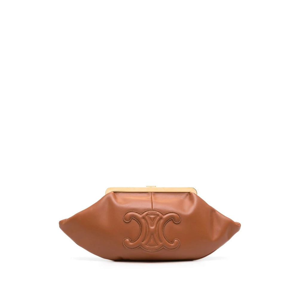 Celine Triomphe Brown Leather Frame Clutch