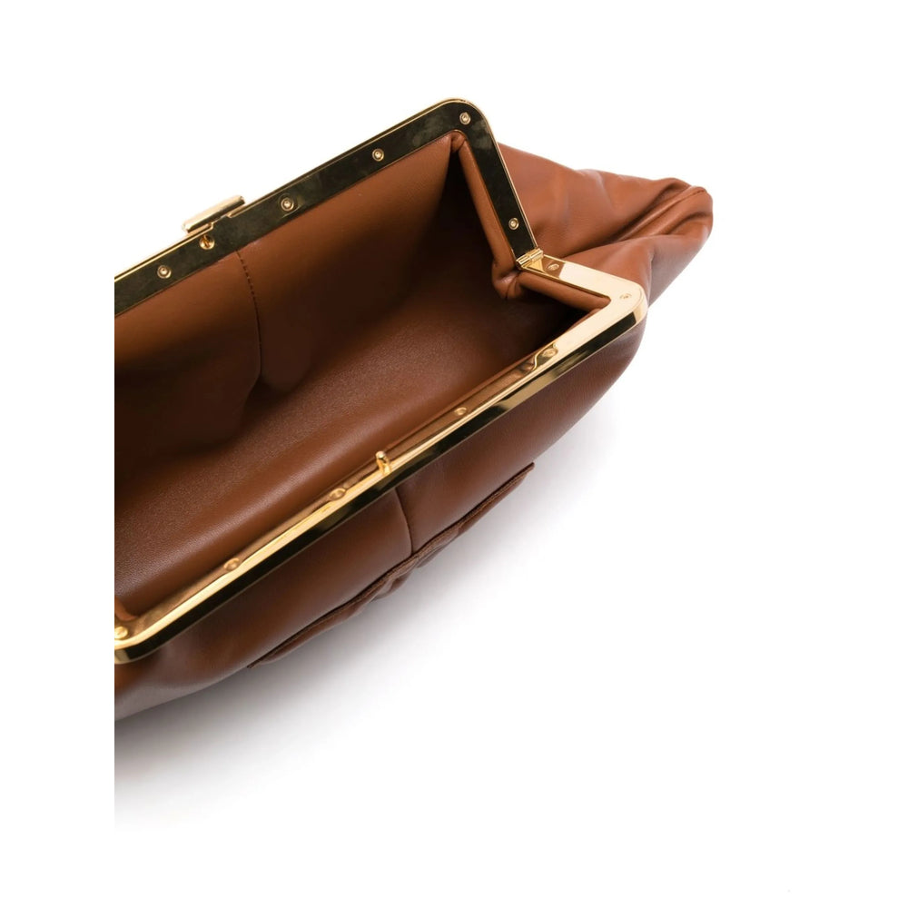 Celine Triomphe Brown Leather Frame Clutch