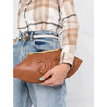 Celine Triomphe Brown Leather Frame Clutch