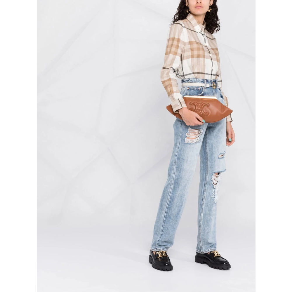 Celine Triomphe Brown Leather Frame Clutch