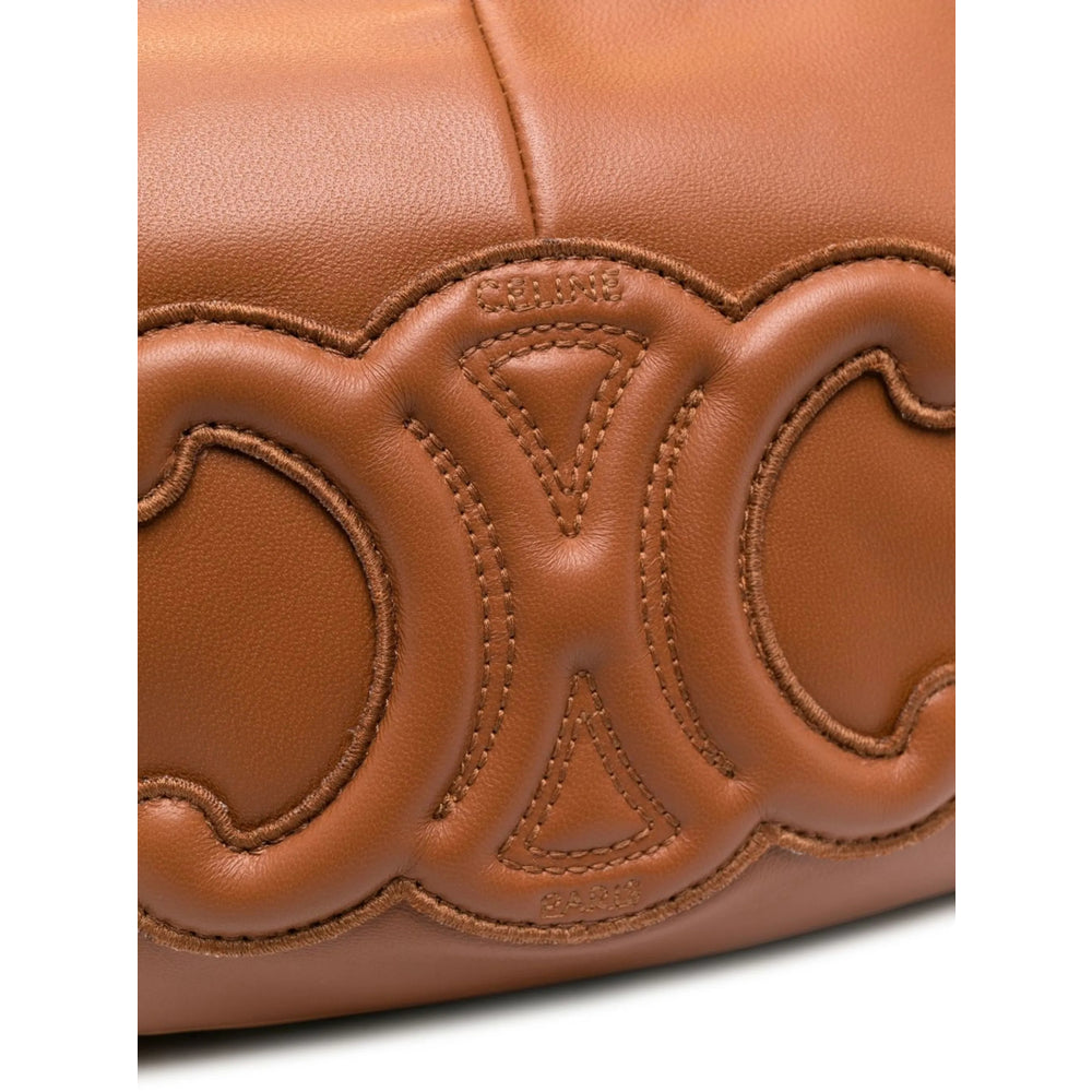 Celine Triomphe Brown Leather Frame Clutch