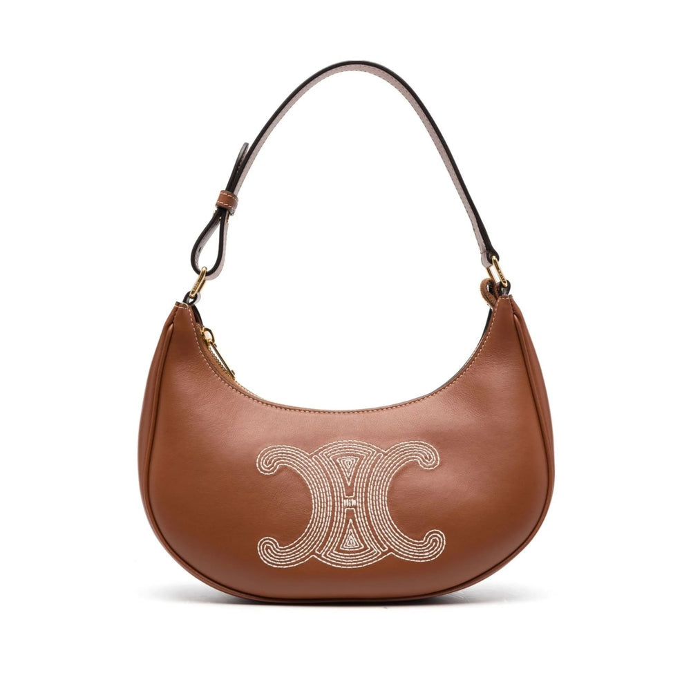 Celine Ava Camel Leather Shoulder Bag with Triomphe Embroidery