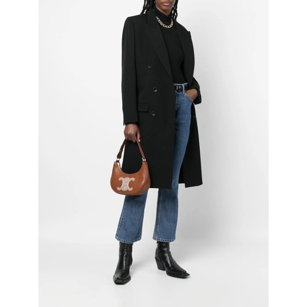 Celine Ava Camel Leather Shoulder Bag with Triomphe Embroidery
