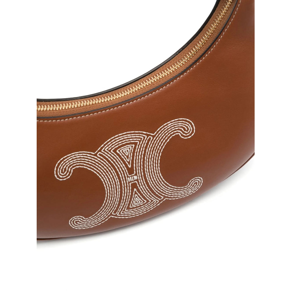 Celine Ava Camel Leather Shoulder Bag with Triomphe Embroidery