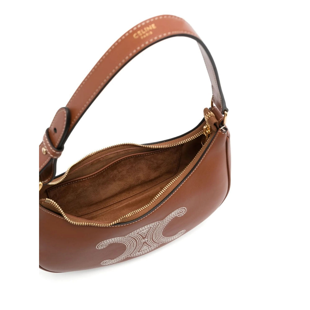 Celine Ava Camel Leather Shoulder Bag with Triomphe Embroidery