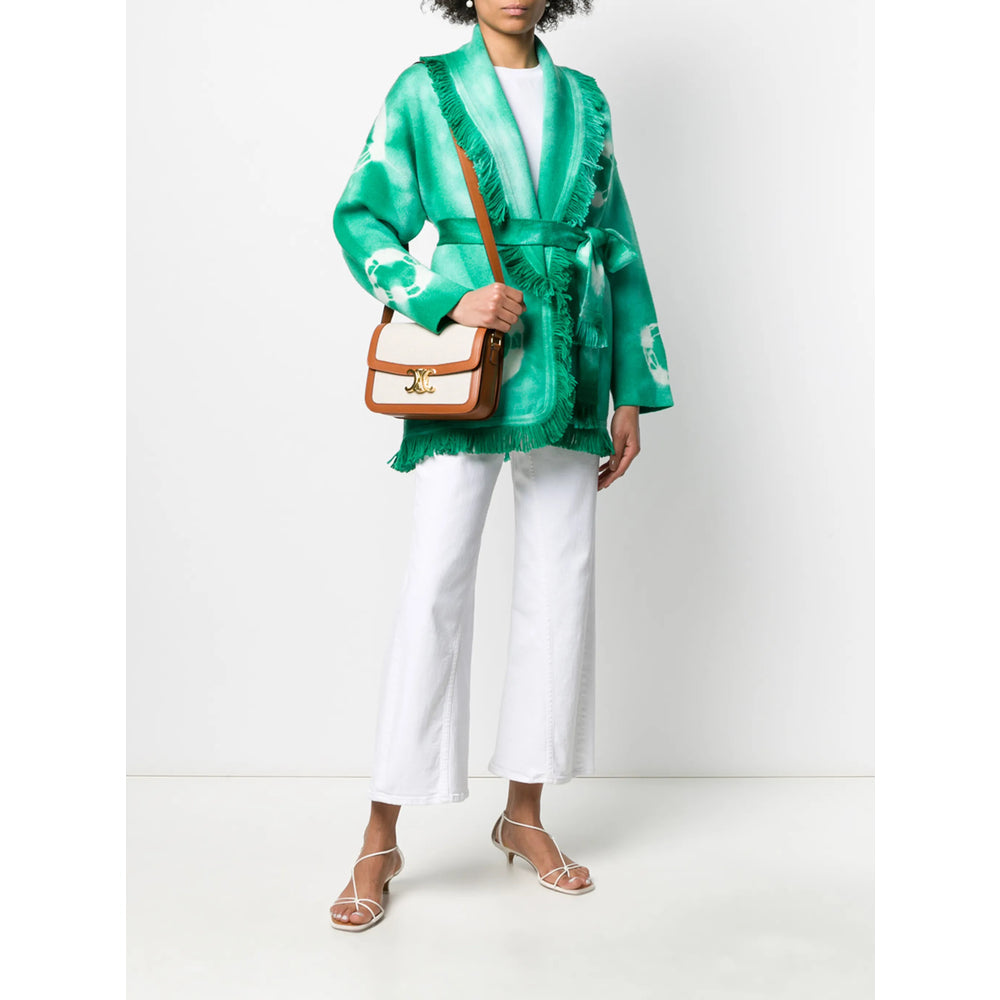Celine Triomphe Ecru Canvas and Tan Leather Shoulder Bag