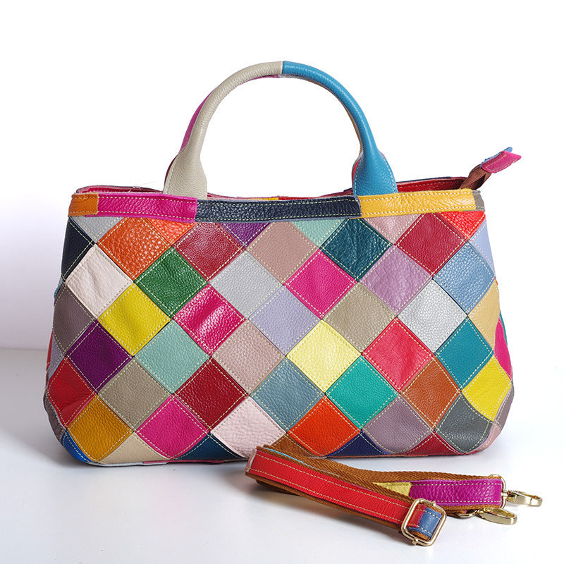 Leather Color Block Handbag