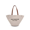 Saint Laurent Rive Gauche Cream Tote with Brown Leather Trim