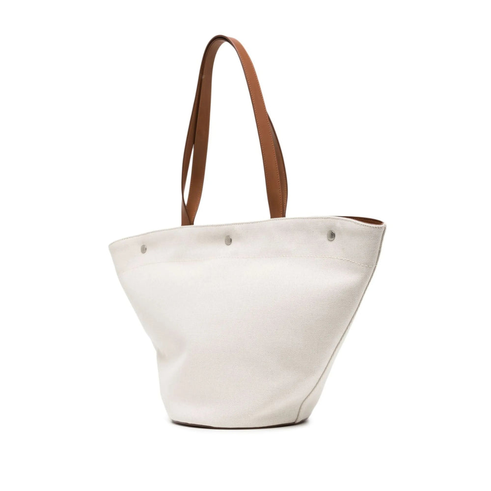 Saint Laurent Rive Gauche Cream Tote with Brown Leather Trim