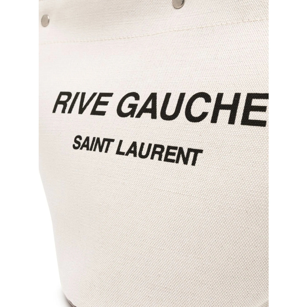 Saint Laurent Rive Gauche Cream Tote with Brown Leather Trim