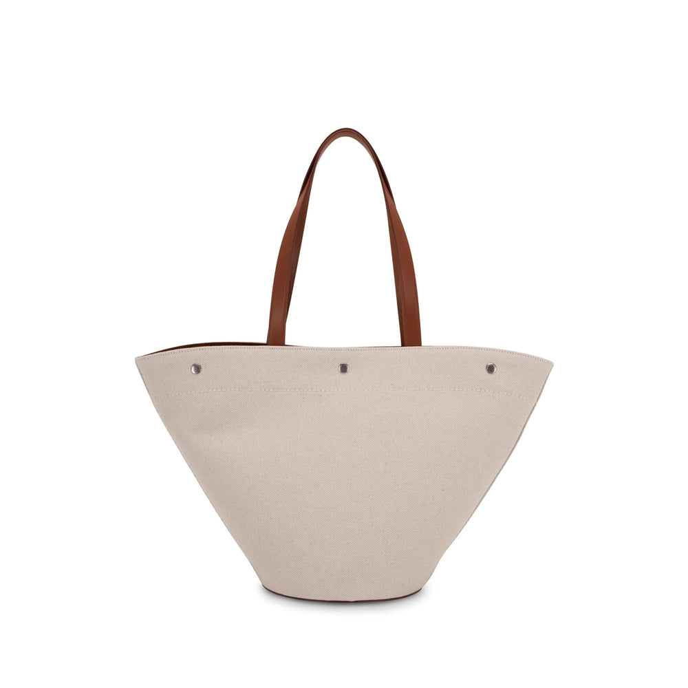 Saint Laurent Rive Gauche Cream Tote with Brown Leather Trim