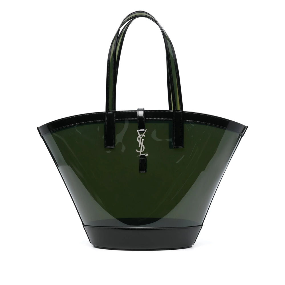 Saint Laurent Le 37 Green Translucent Tote with Leather Trim