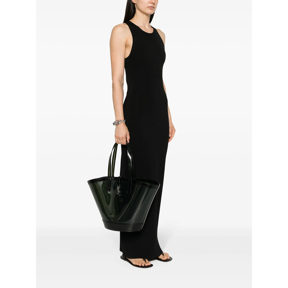 Saint Laurent Le 37 Green Translucent Tote with Leather Trim