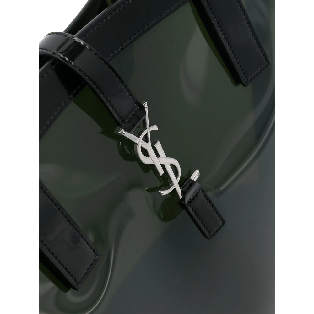 Saint Laurent Le 37 Green Translucent Tote with Leather Trim