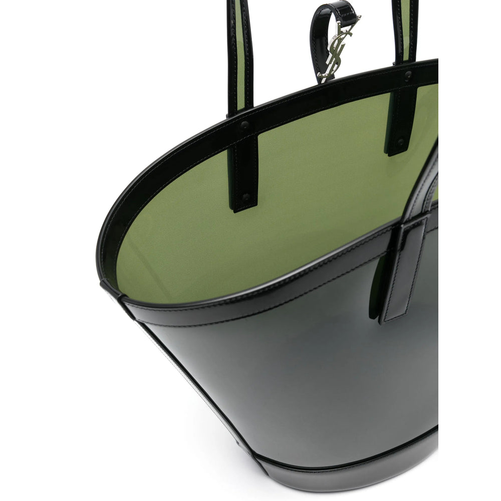 Saint Laurent Le 37 Green Translucent Tote with Leather Trim