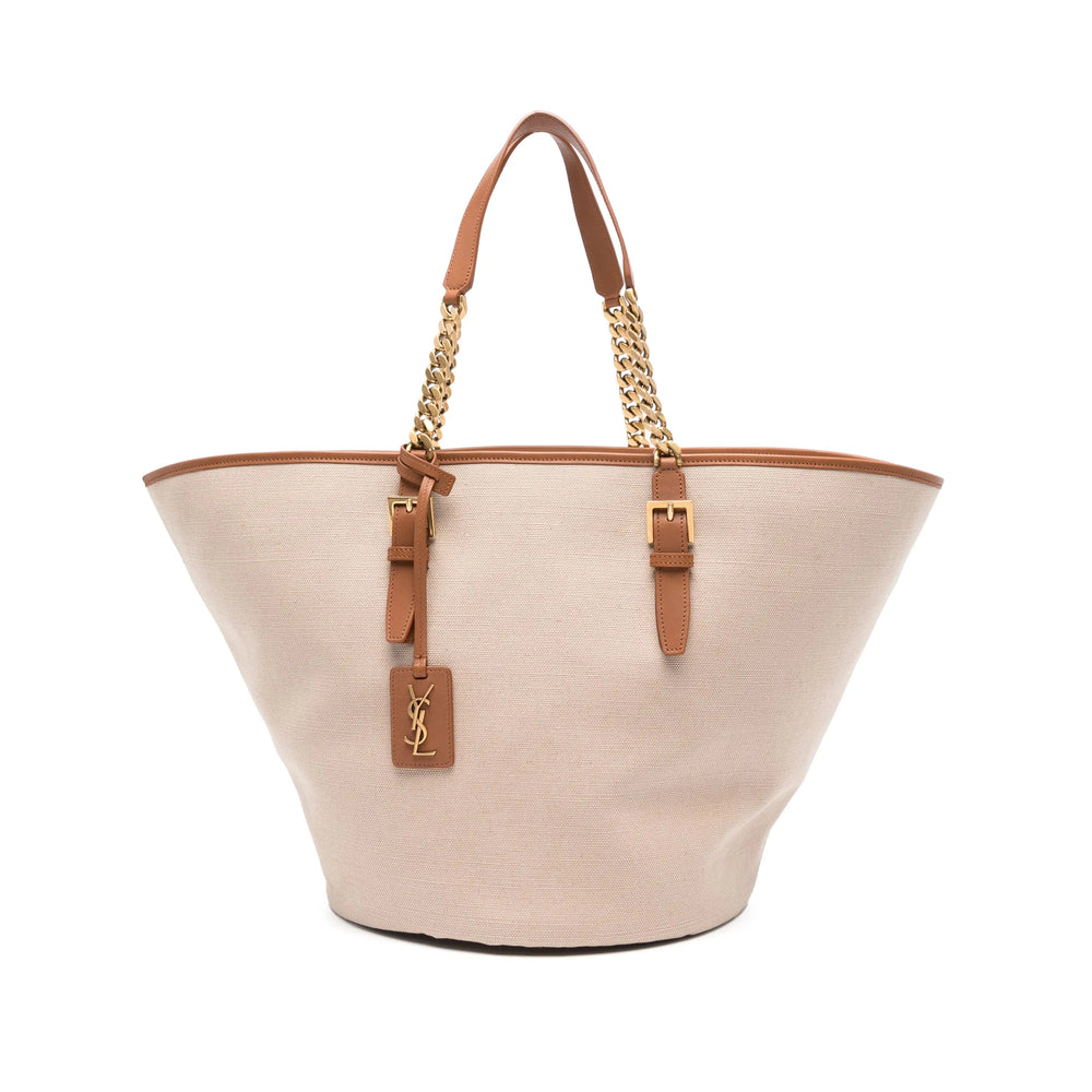 Saint Laurent Le 37 Beige Canvas Tote with Leather Trim