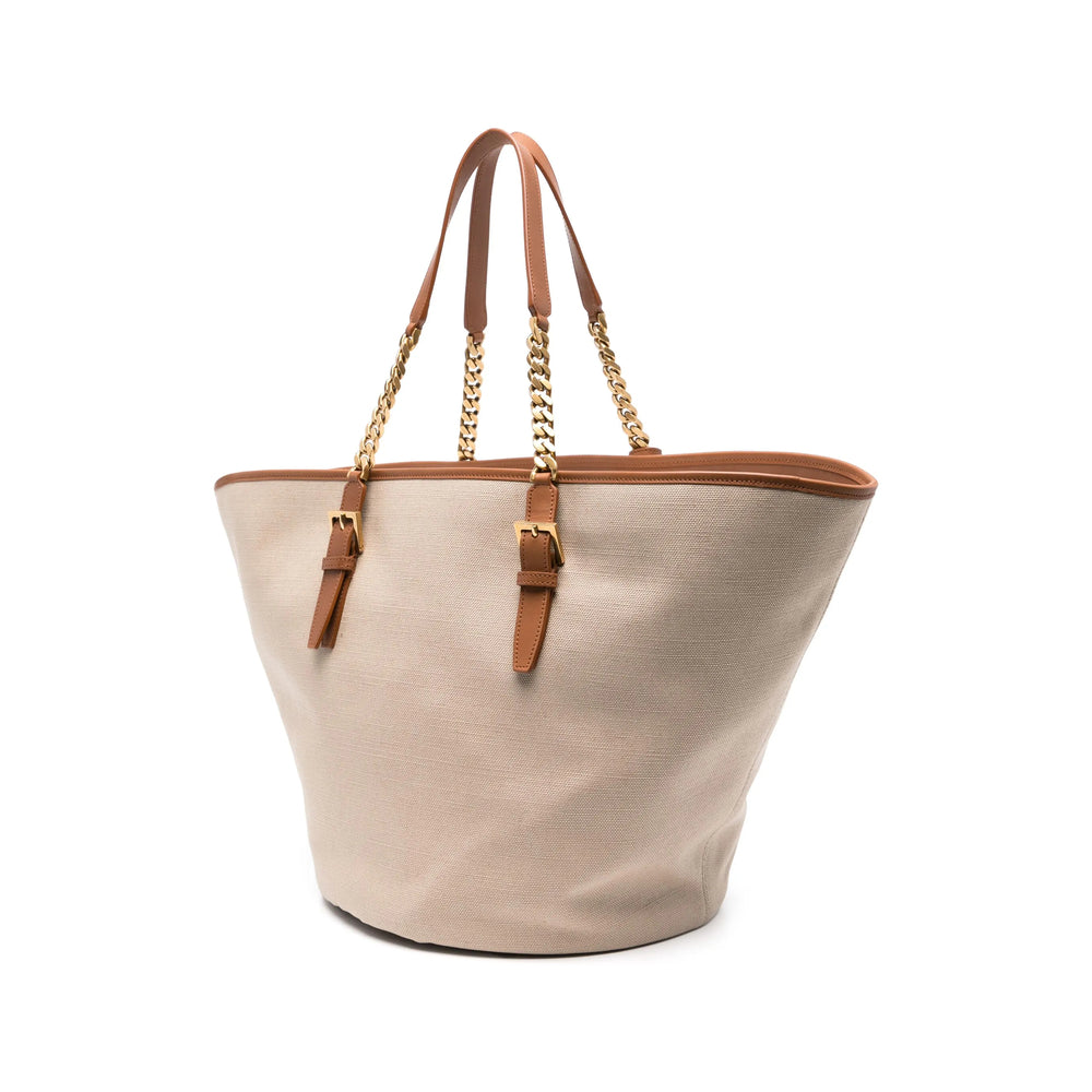 Saint Laurent Le 37 Beige Canvas Tote with Leather Trim