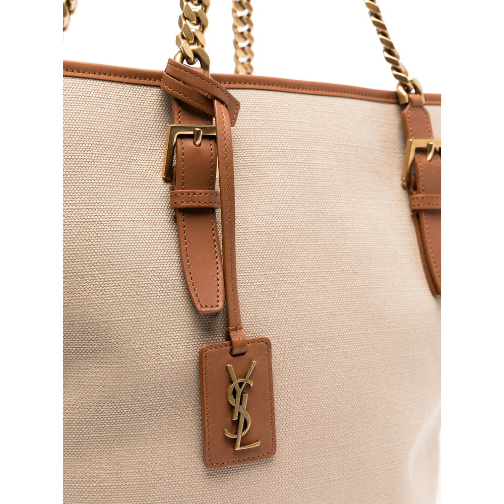 Saint Laurent Le 37 Beige Canvas Tote with Leather Trim