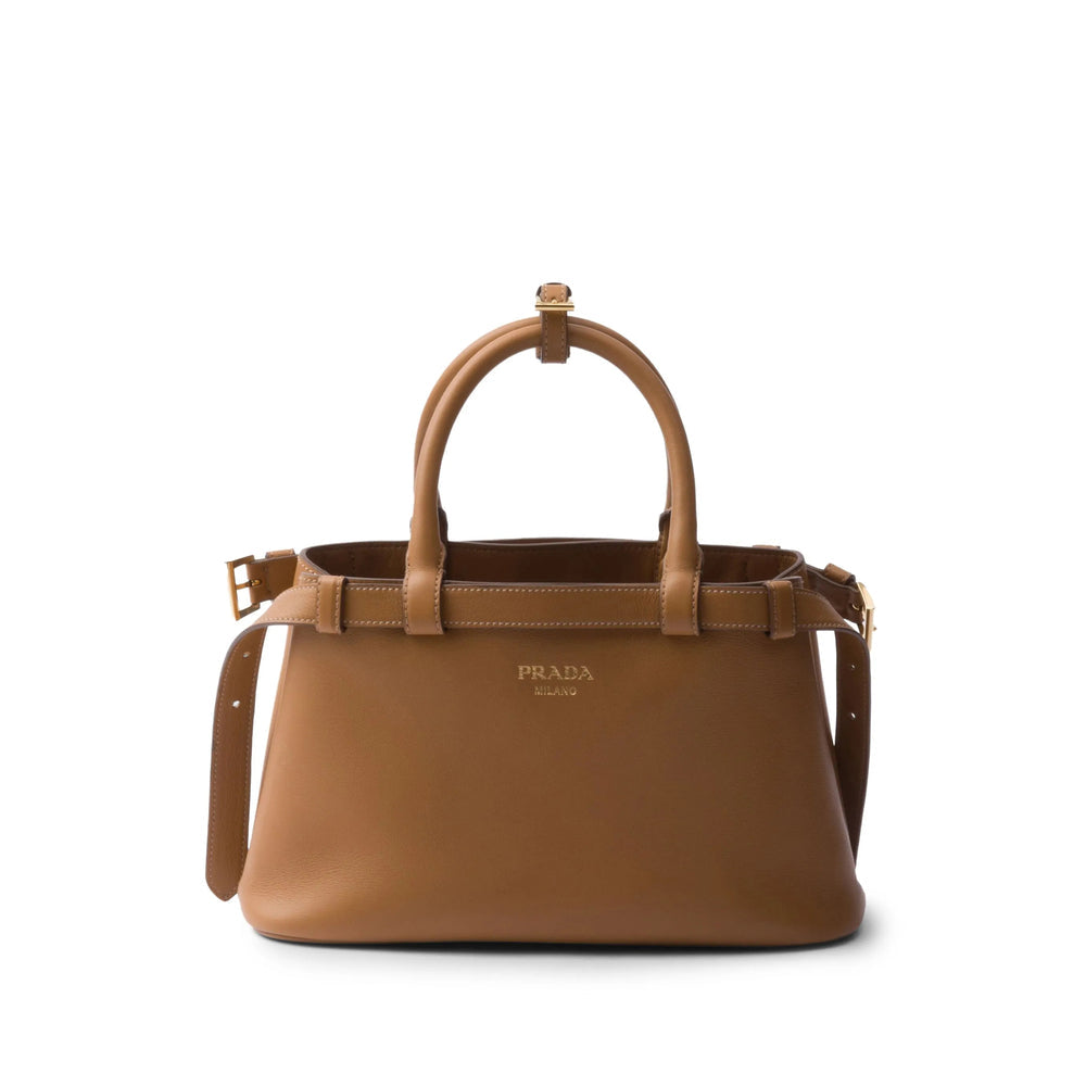 Prada Buckle Caramel Brown Leather Handbag