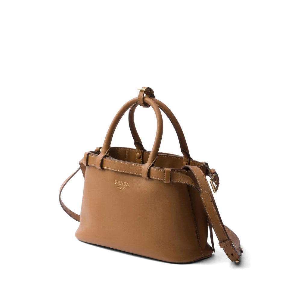 Prada Buckle Caramel Brown Leather Handbag