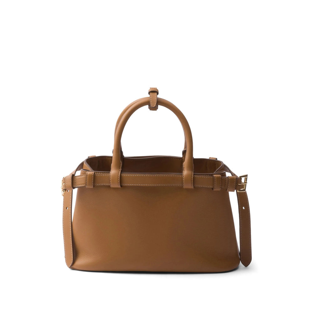 Prada Buckle Caramel Brown Leather Handbag