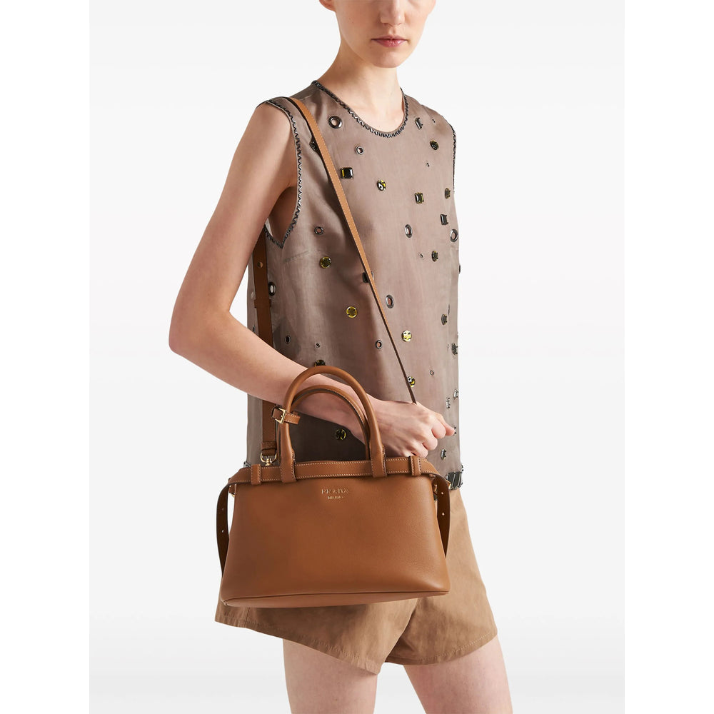 Prada Buckle Caramel Brown Leather Handbag