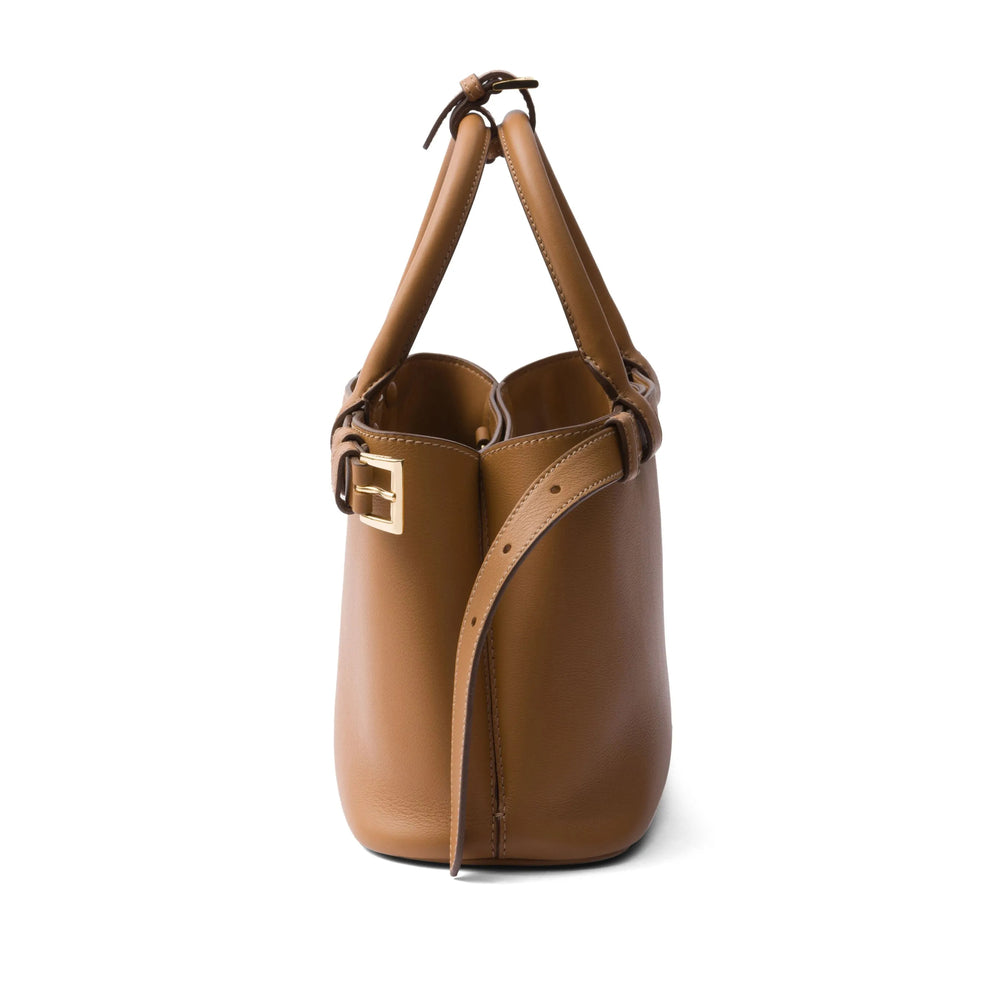 Prada Buckle Caramel Brown Leather Handbag