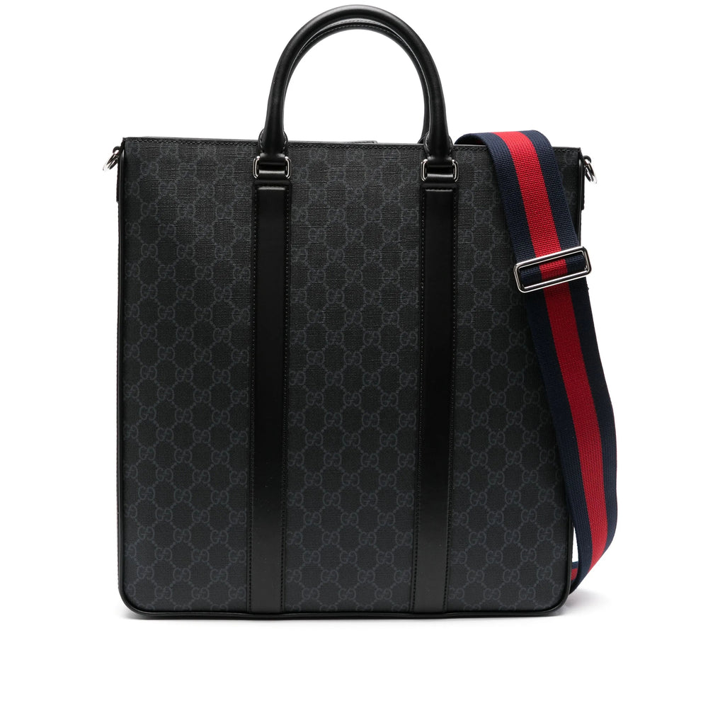 Gucci Black GG Supreme Tote Bag with Web Stra