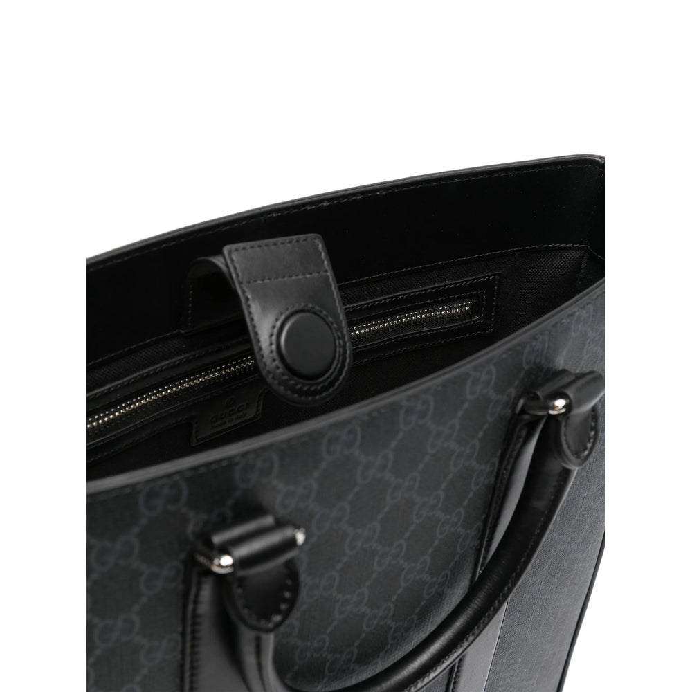 Gucci Black GG Supreme Tote Bag with Web Stra