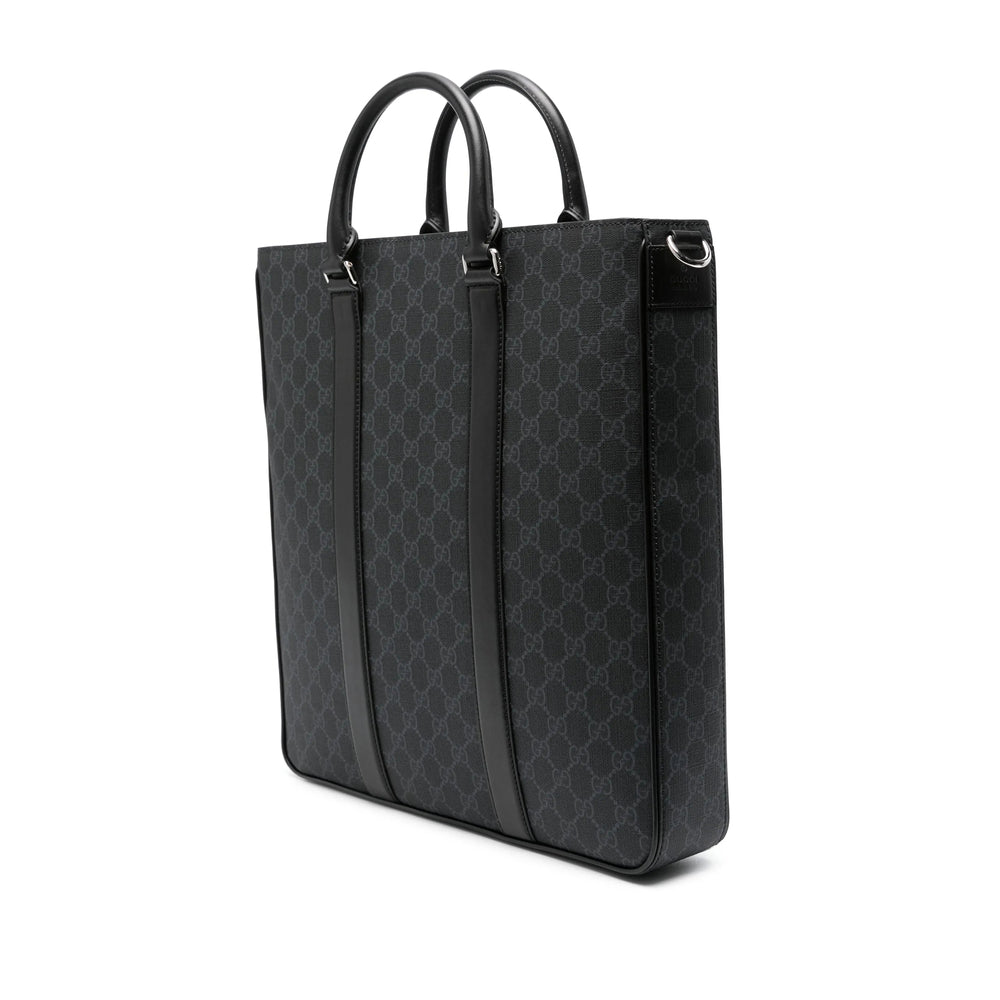 Gucci Black GG Supreme Tote Bag with Web Stra