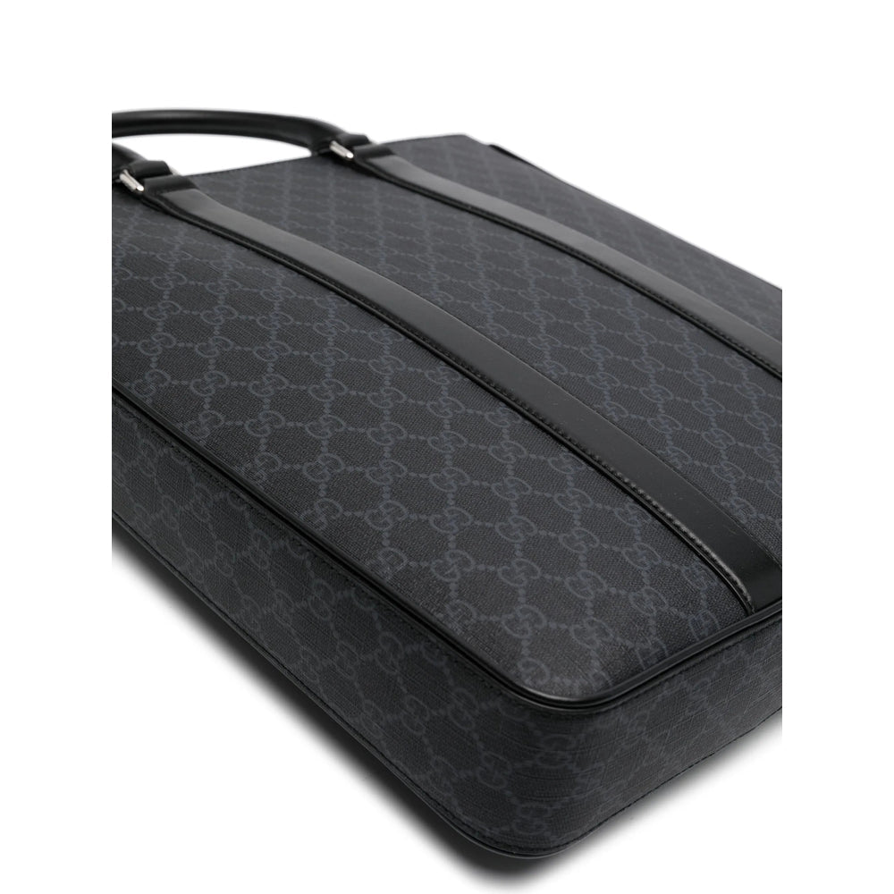 Gucci Black GG Supreme Tote Bag with Web Stra