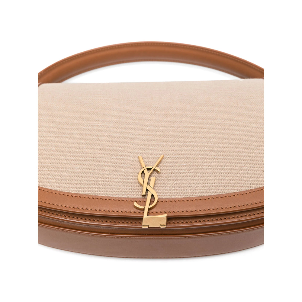 Saint Laurent Solferino Beige Canvas and Leather Satchel.