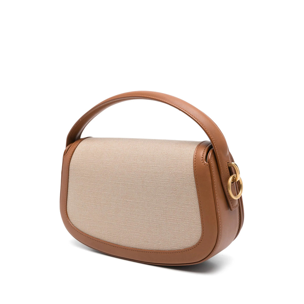 Saint Laurent Solferino Beige Canvas and Leather Satchel.