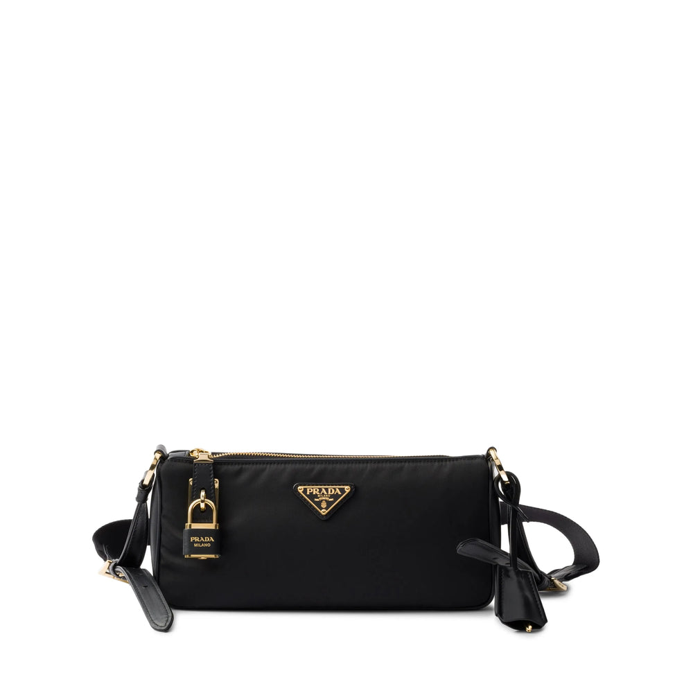 Prada Black Re-Nylon Shoulder Bag with Padlock