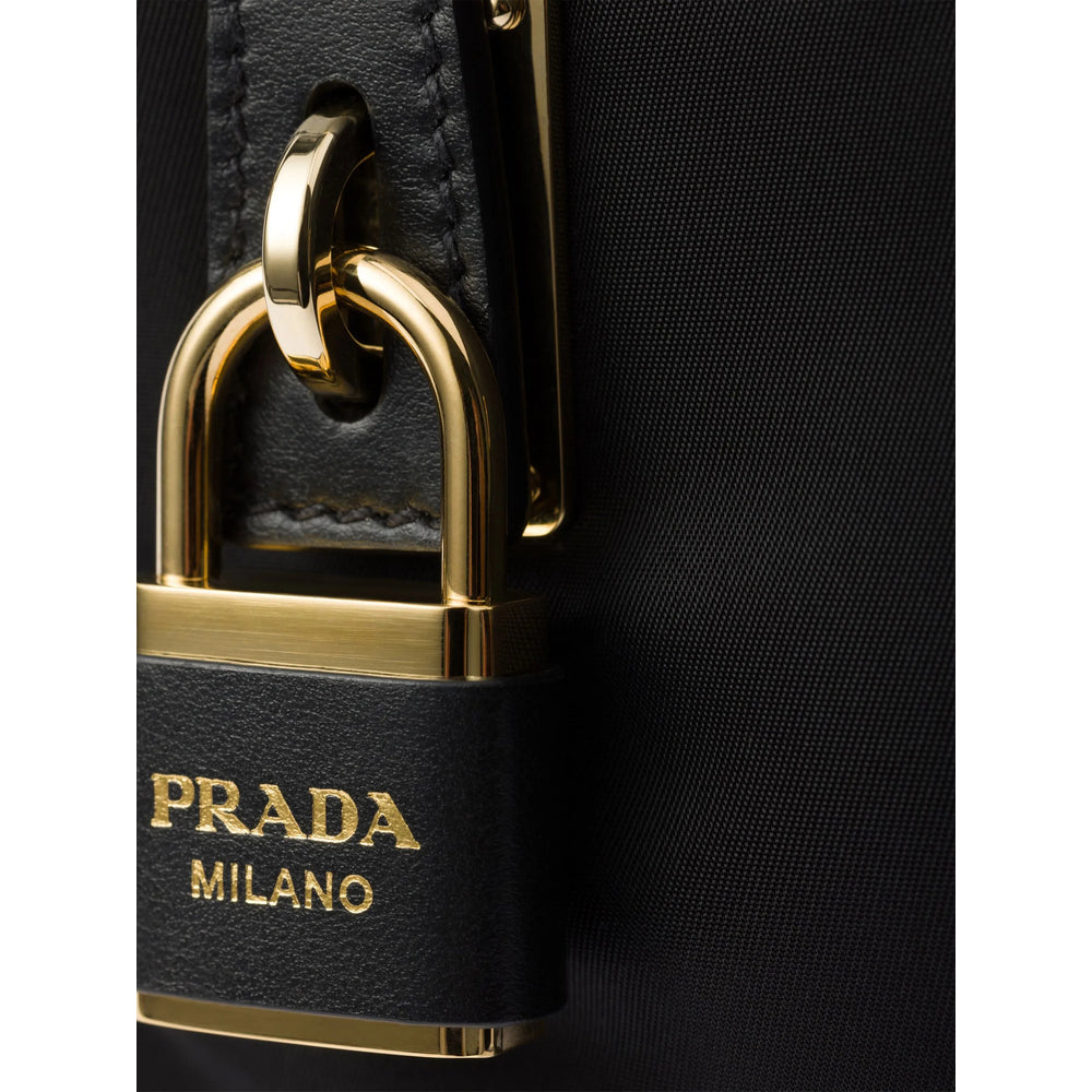 Prada Black Re-Nylon Shoulder Bag with Padlock